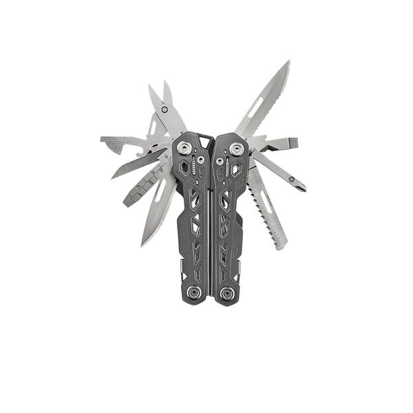 Stainless Steel | Gerber Truss Multi Tool Image Showing Pliers Closed All Other Tools Out.