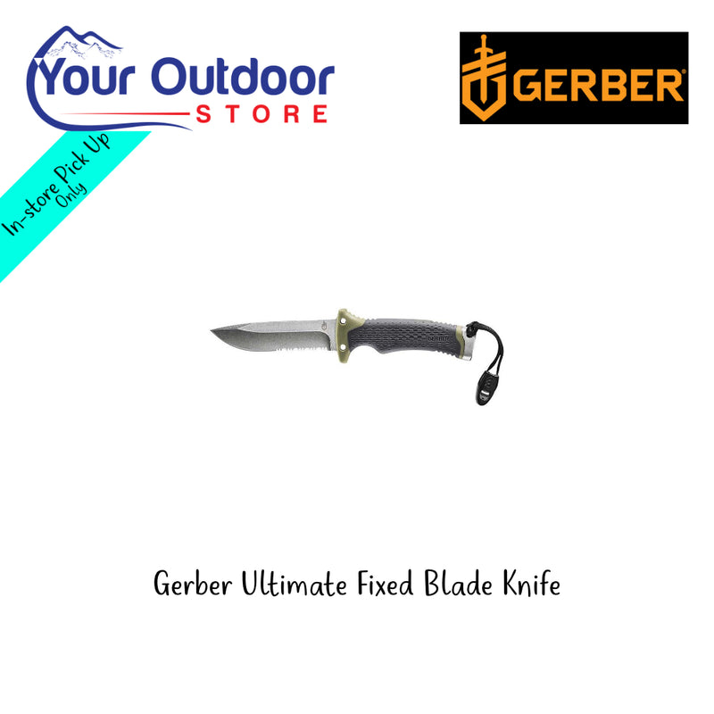 Gerber Ultimate Fixed Blade Knife | Hero Image Showing All Logos And Titles.