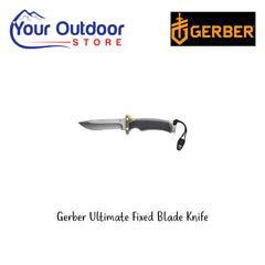 Gerber Ultimate Fixed Blade Knife. Hero Image Showing Logos and Title. 