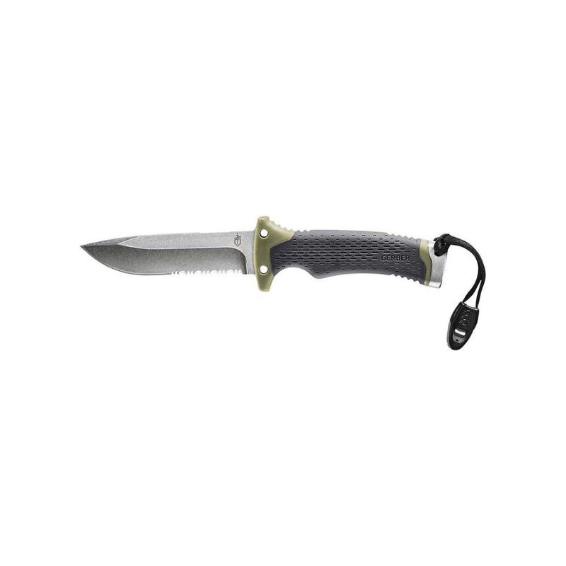 Black / green | Gerber Ultimate Fixed Blade Knife. Side View.