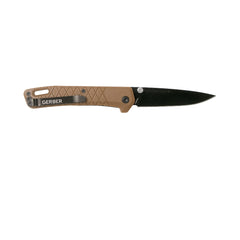 Brown | Gerber Zilch Folding Knife. Other Side View with Blade Open.