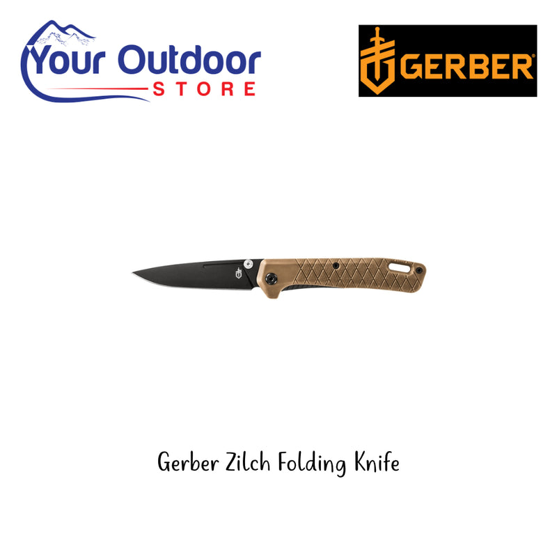 Gerber Zilch Folding Knife. Hero Image Showing Logos and Title. 