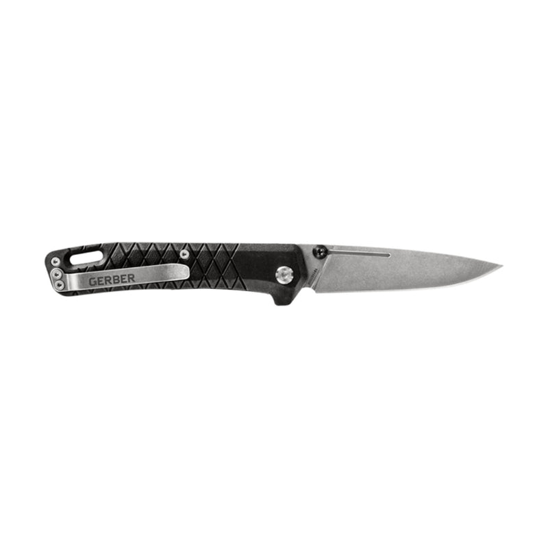 Black | Gerber Zilch Folding Knife. Side View, Showing Pocket Clip.