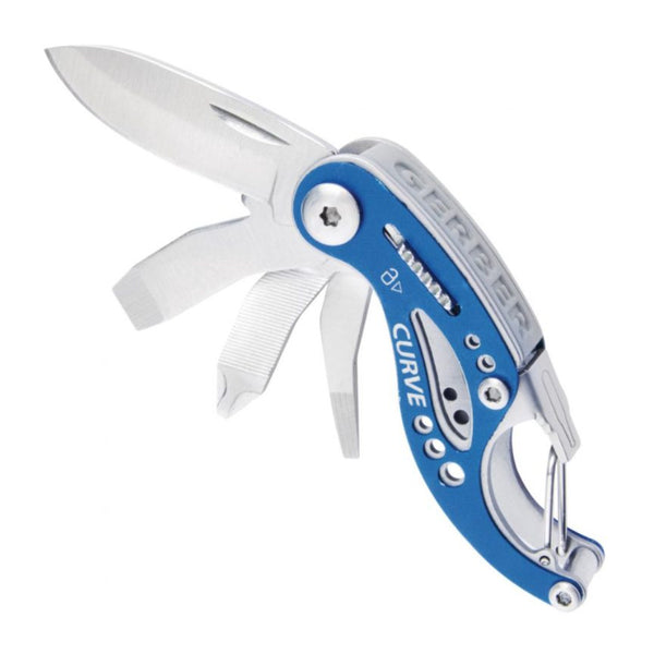 Blue | Gerber Curve Multi Tool. Shown Open With all Arms Out.  