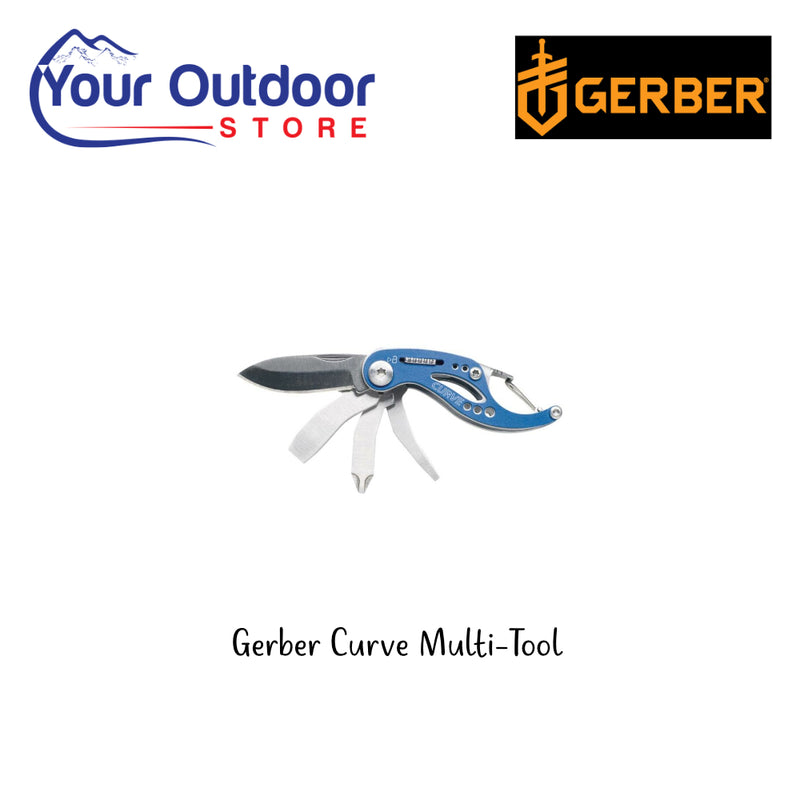 Gerber Curve Multi Tool - Blue. Hero Image Showing Logos and Title. 
