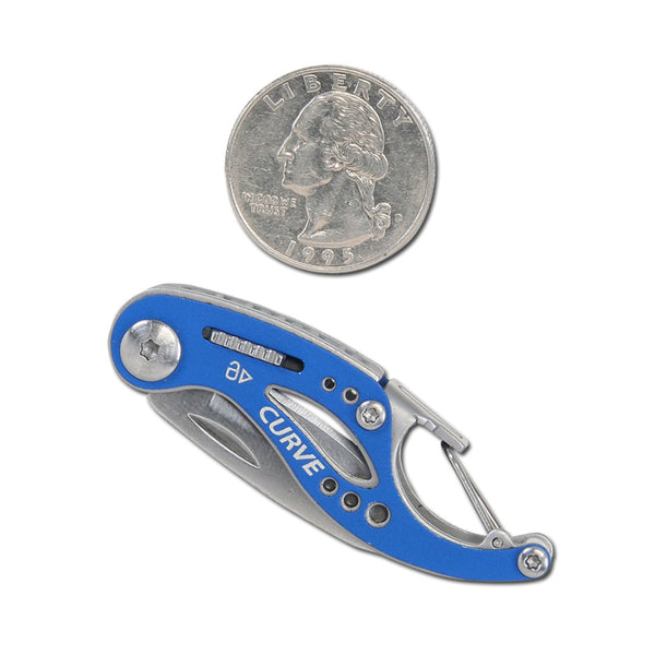 Blue | Gerber Curve Multi Tool. Closed Next to 20 Cent Coin.   