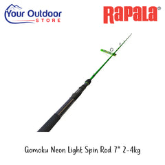 Gomoku Neon Light Spin Rod 7'' 2-4kgs | Hero Image Showing All Logos And Titles.
