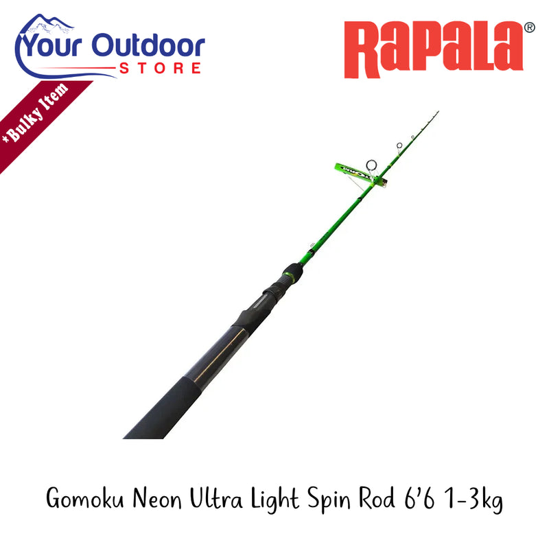 Gomoku Neon Ultra light Spin Rod 6'6 1-3kg | Hero Image Showing All Logos And Titles.