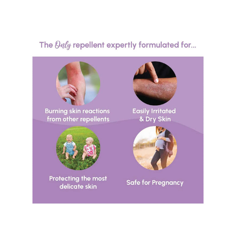 100ml | Good Riddance Sensitive Insect Repellent Image Showing Who The Repellent Is Formulated For, Dry Skin, Children, Pregnant Women and Sensitive Skin.