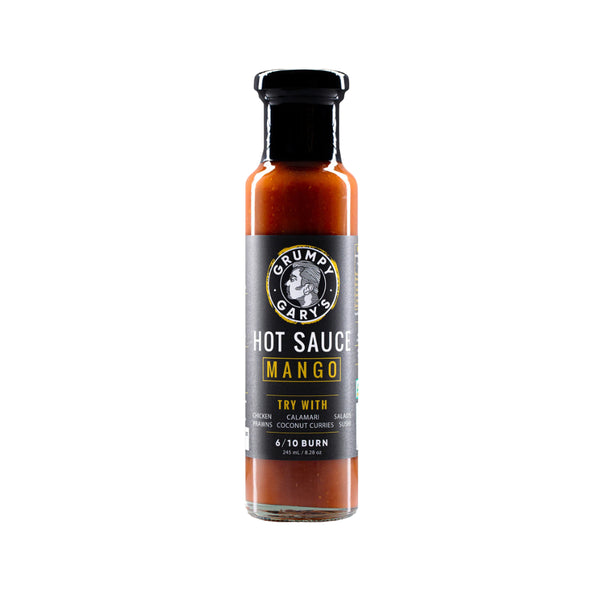 245ml | Grumpy Gary's Hot Sauce - Mango Image Showing No Logos Or Titles.