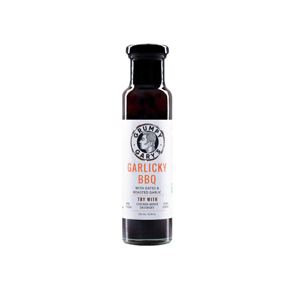 245ml | Grumpy Gary's Garlicy BBQ Sauce With Dates And Roasted Garlic Image Showing No Logos Or Titles.