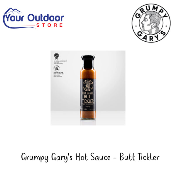 Grumpy Gary's Hot Sauce-Butt Tickler | Hero Image Showing All Logos And Titles.