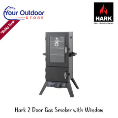 Hark 2 Door Smoker With Window | Hero Image Showing All Logos And Titles.