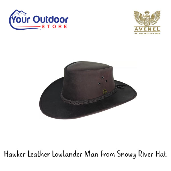 Hawker Leather Lowlander Man From Snowy River Hat | Hero Image Showing All Logos And Titles.