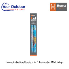 Hema Australian Handy Map 2 in 1 Laminated Wall Maps | Hero Image Showing Logos And Titles.