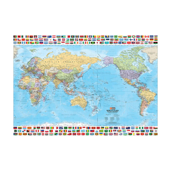 Hema Australian Handy 2 In 1 Laminated Wall Maps | Image Showing World Map With Flags.