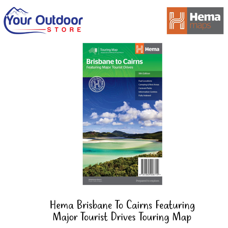 Hema Brisbane to Cairns Featuring Major tourist Drives Touring Map | Hero Image Showing All Logos And Titles.