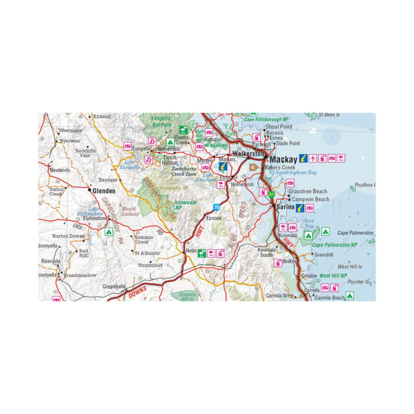 Hema Brisbane To Cairns Featuring Major Tourist Drives Touring Map | Image Showing Close Up View Of Mayor Roads.