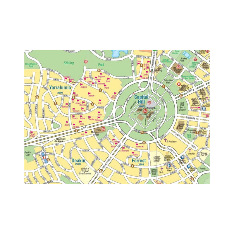 Hema Canberra And Region Map 6th Edition | Image Showing Close Up View Of Capital Hill, Forrest, Yarralumla And Deakin.