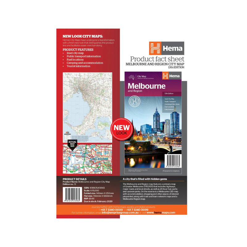 Hema City Map Melbourne & Region 13th Edition | Image Showing Product Fact Sheet.