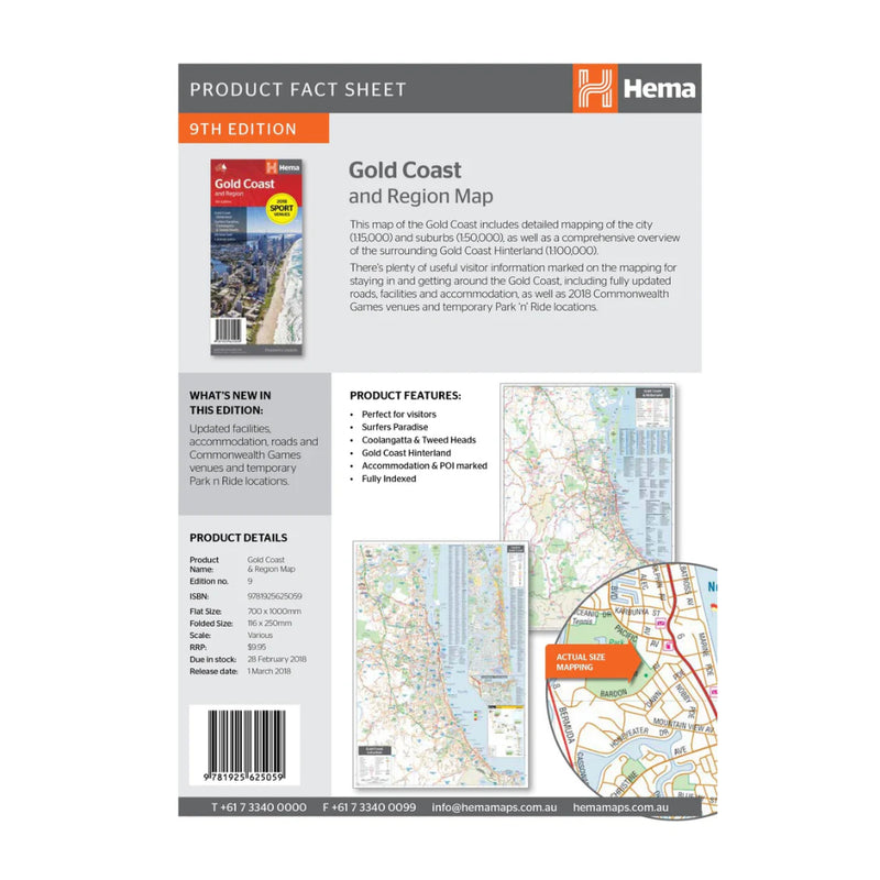 Hema Gold Coast And Region | Image Showing Product Fact Sheet.