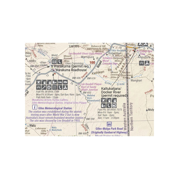 Hema Great Desert Tracks Central Sheet | Image Showing Close Up View of Map Icons, and Roads.