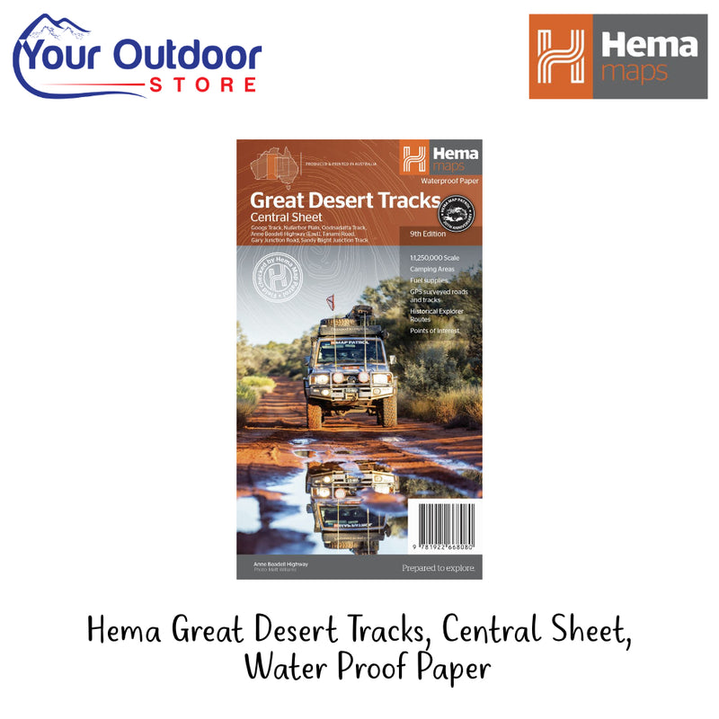 Hema Great Desert Tracks Central Sheet, Water Proof Paper | Hero Image Showing All Logos And Titles.