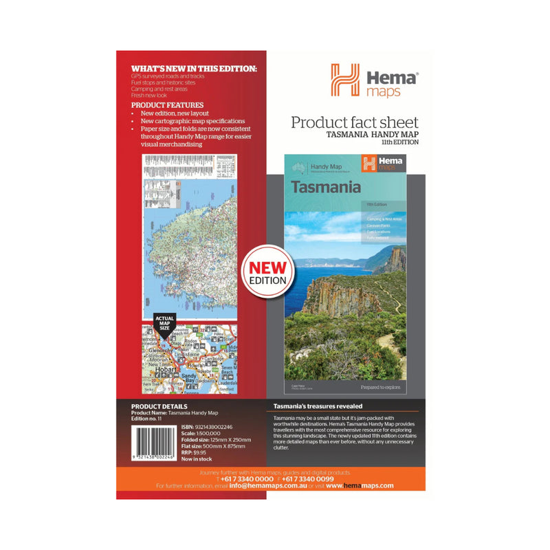 Hema Handy Map Tasmania | Image Showing Back Cover.