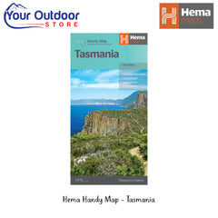 Hema Handy Map Tasmania | Hero Image Showing All Logos And Titles.