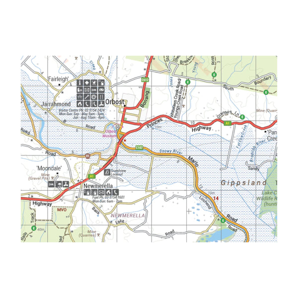 Hema High Country Victoria - South East Map. Close Up Of Mapping Details.