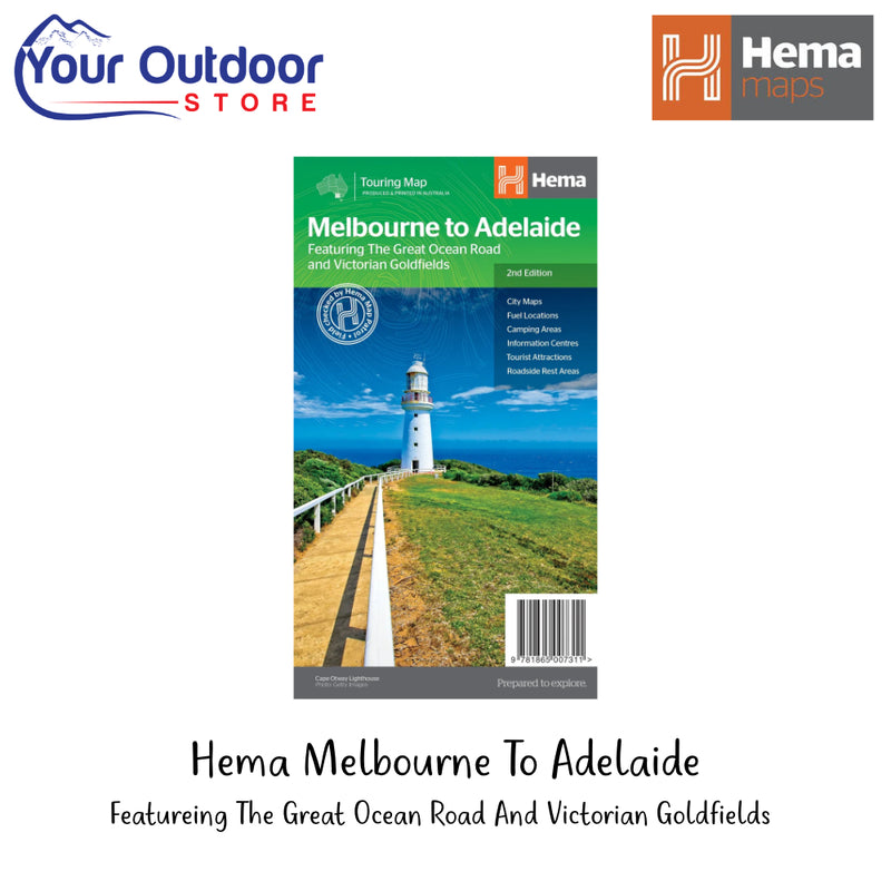 Hema Melbourne To Adelaide Featuring The Great Ocean Road And The Victorian Goldfields | Image Showing All Logos And Titles.