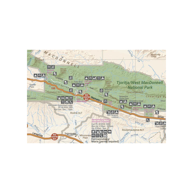 Hema Red Centre Map Alice Springs To Uluru | Image Showing Close Up View Of Map.