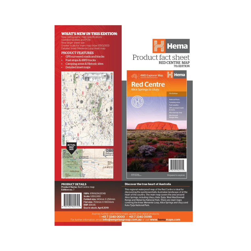 Hema Red Centre Map Alice Springs To Uluru | Image Show Map Fact Sheet On Back Cover.