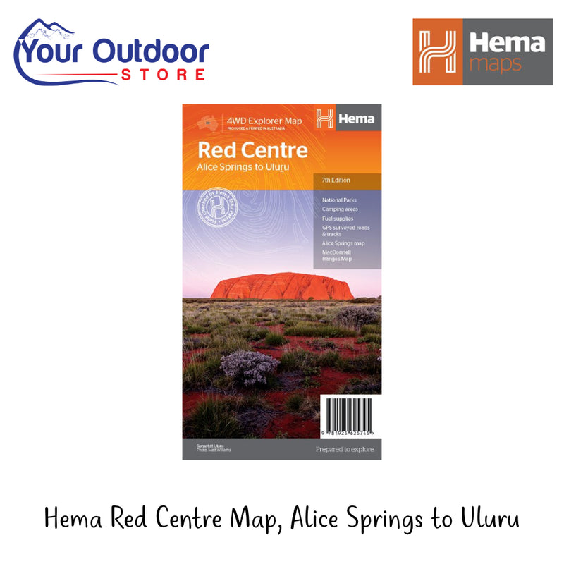 Hema Red Centre Map, Alice Springs To Uluru | Hero Image Showing All Logos And Titles.