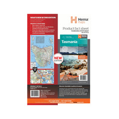 Hema Tasmania Waterproof State Map 4th Edition | Image Showing Product Fact Sheet.