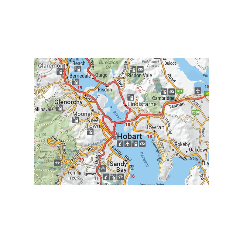 Hema Tasmania Waterproof State Map 4th Edition | Image Showing Close Up Of Hobart Area.