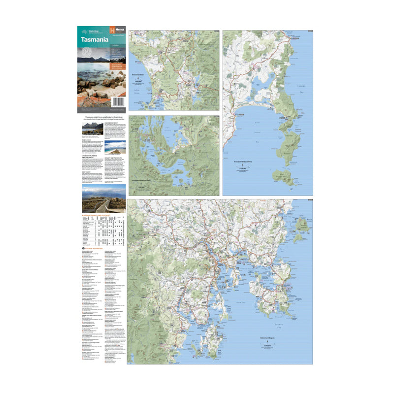 Hema Tasmania Waterproof State Map 4th Edition | Image Showing  Maps And Index.