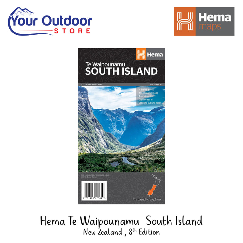 Hema Te Waipounamu South Island, New Zealand 8th Edition | Hero Image Showing All Logos And Titles.