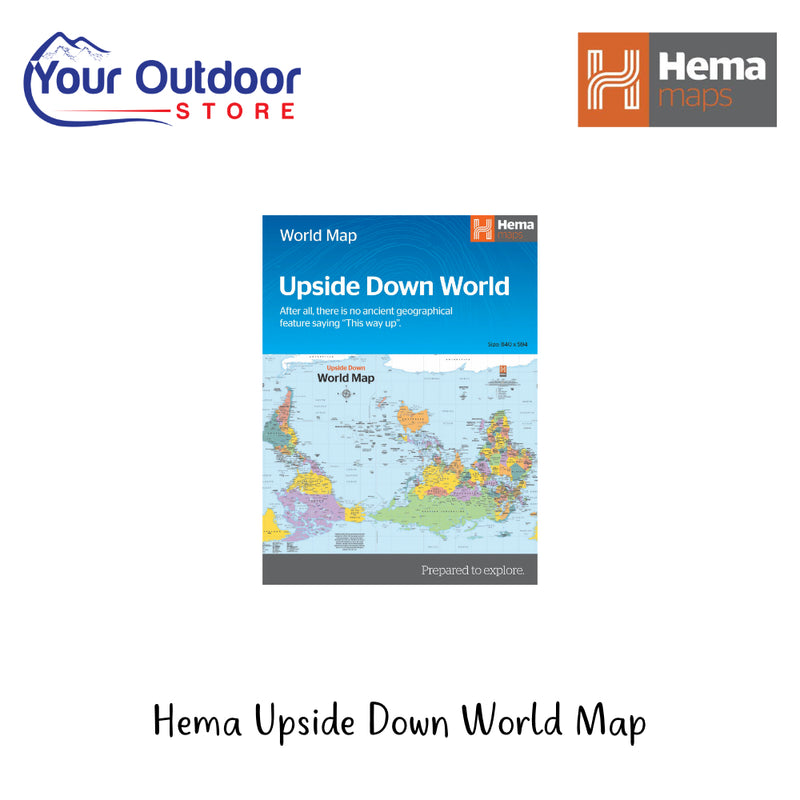 Hema Upside Down World Map | Hero Image Showing All Logos And Titles.