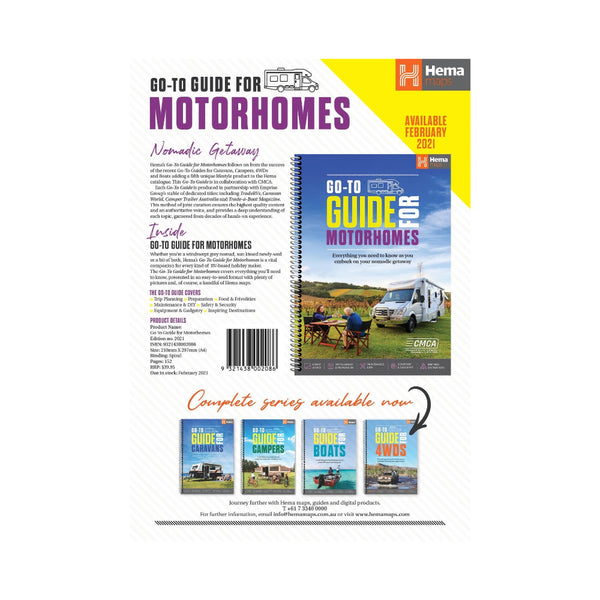 Hema Go To Guide For Motor Homes | Image Showing Back Cover Of Books , Showing Information On What The Books Covers.