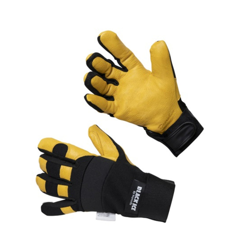 Black/Yellow | Hepworth Black Ice Freezer Glove Showing deerskin Palm and Nylon/ Synthetic Upper-hand. 