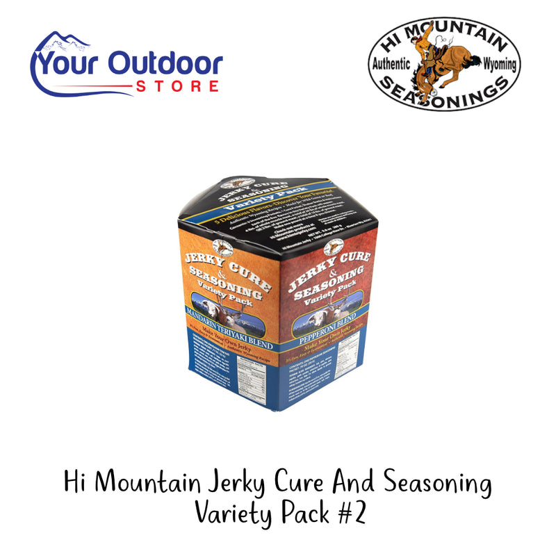 Hi Mountain Jerky Cure And Seasoning Variety Pack #2 | Hero Image Showing All Logos And Titles.