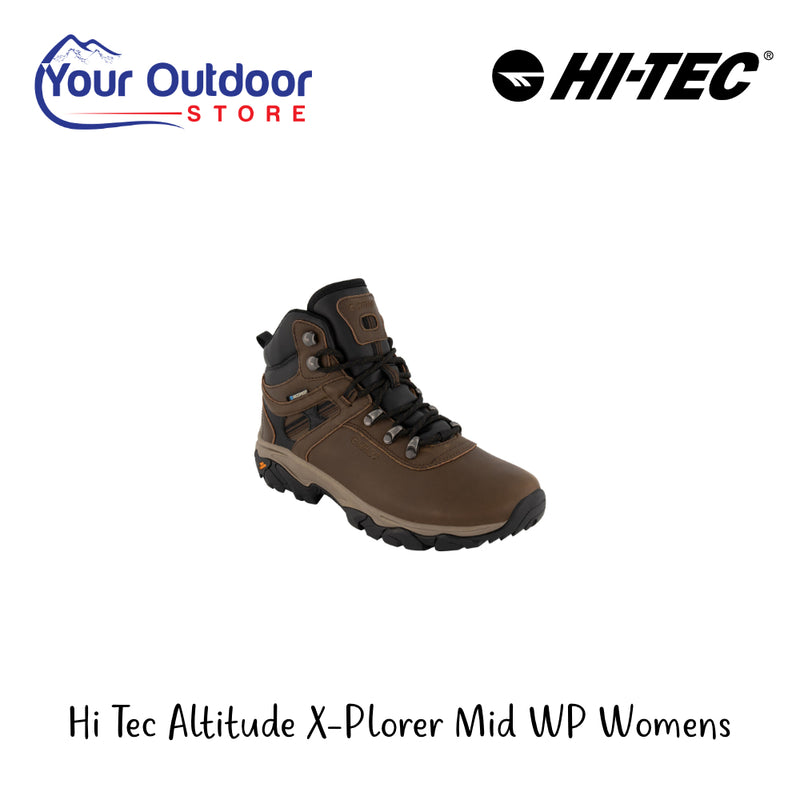 Hi-Tec Altitude X-Plorer Mid WP Womens | Hero Image Showing All Logos And Titles.