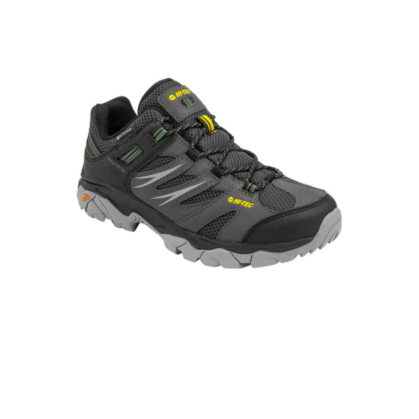 Dark Shadow/Cool Grey/Citron/Dark Ivy | Hi Tec Men's Tarantula Low WP. Angled Side View. 