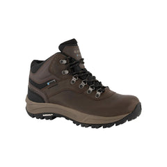 Dark Chocolate/ Dark Taupe | HI Tech Altitude VI WP Men's Hiking Boot Image Showing Angled Side View.