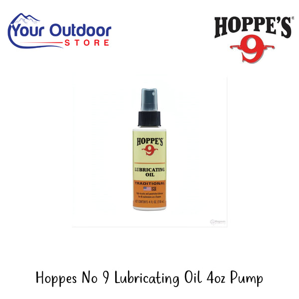 Hoppes No 9 Lubricating Oil 4oz Pump | Hero Image Showing All Logos And Titles.
