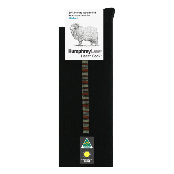 Black | HumpheryLaw 60% Fine Wool Linear Patterned Health Sock Image Sowing No Logos Or Titles.