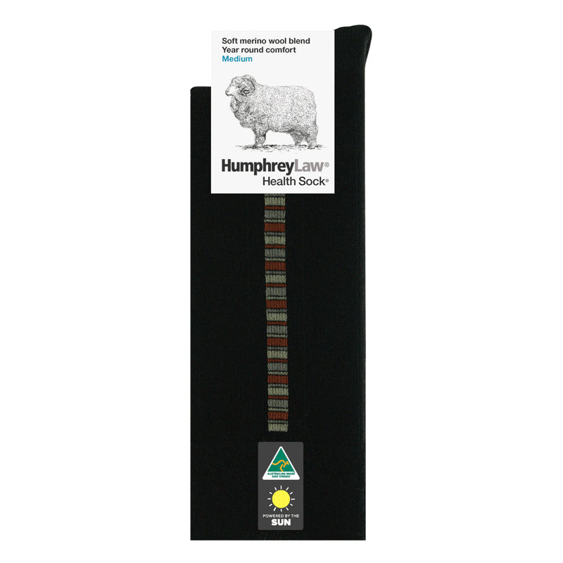 Black | HumpheryLaw 60% Fine Wool Linear Patterned Health Sock Image Sowing No Logos Or Titles.