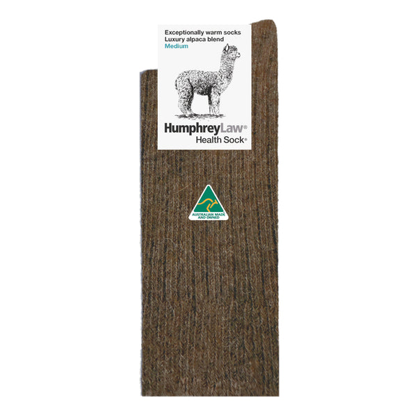 Brown |  HumpheryLaw Alpaca Wool Blend Health Sock Image Showing No Logos Or Titles.