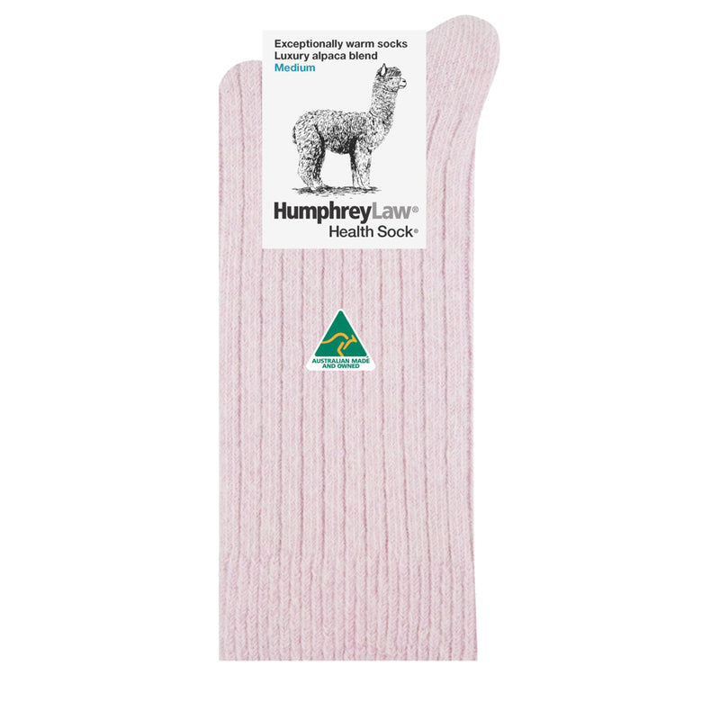 Light Pink |  HumpheryLaw Alpaca Wool Blend Health Sock Image Showing No Logos Or Titles.